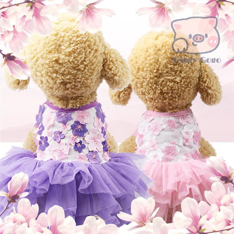 犬服 ワンピース ドレス 花柄 フラワー 春夏 ドッグウェア チュール