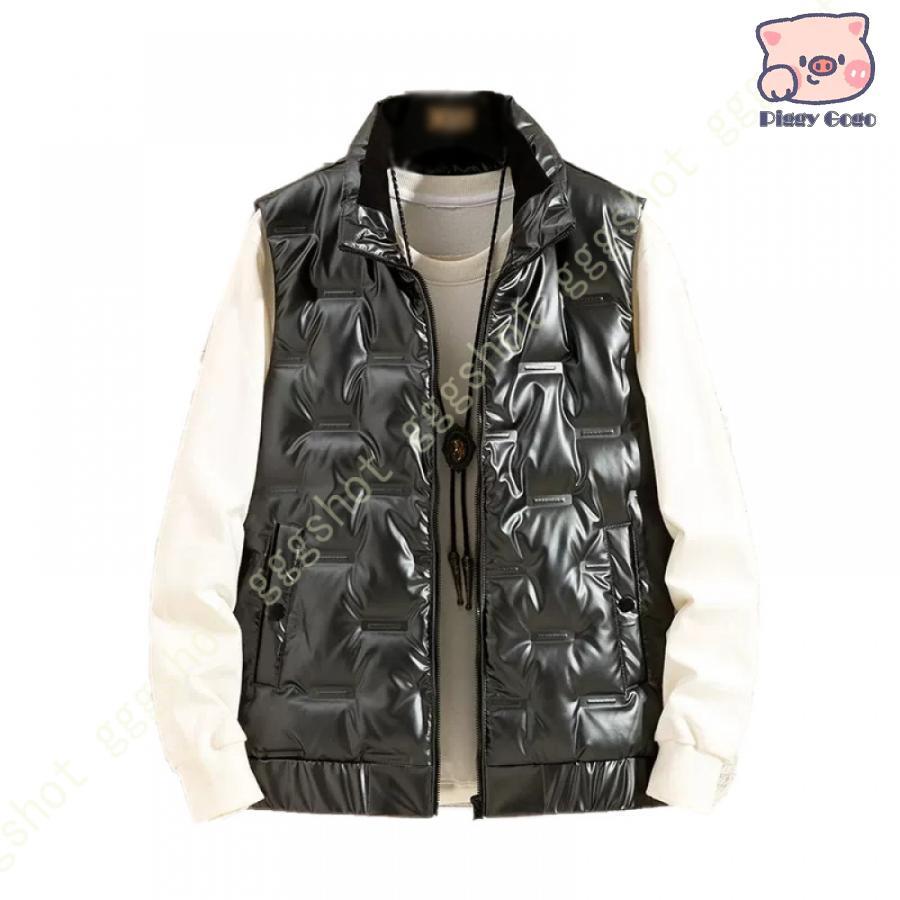 yukiemon、黒 ダウンベスト レース襟付き 中綿ベスト メンズ ダウンベスト 大きいサイズ ダウンジャケット