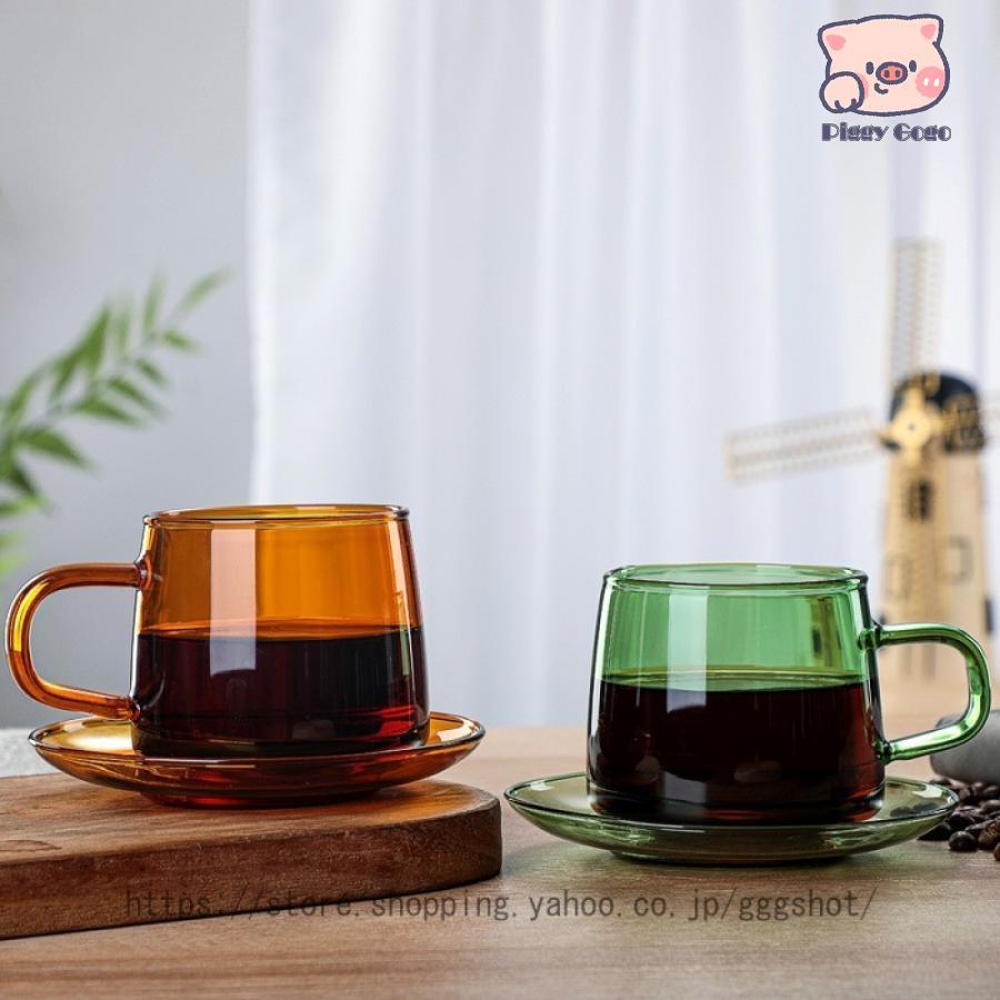 アンバーグラス六角形コーヒーカップセット アンバー コーヒーカップ ガラス マグカップ ティーカップ