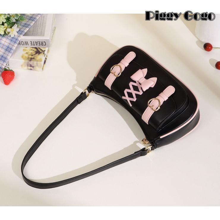 ブラックハート柄デニム♡刺繍のショルダーバッグ♡リボンとバンダナの猫ちゃん ショルダーバッグ レディース 三日月 ムーン型 リボン レース