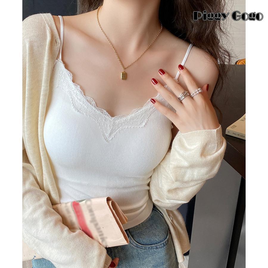 カップ付きキャミソールレーストリムキャミ : Piggy Gogo - 通販