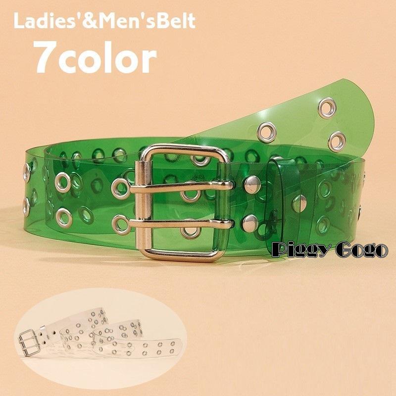 ベルト レディース メンズ 男女兼用 幅広 太め 穴あり クリアカラー