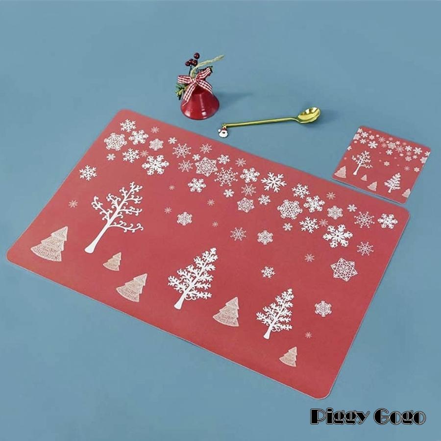 クリスマス 赤 ランチョンマット 6枚セット コースター6枚付き