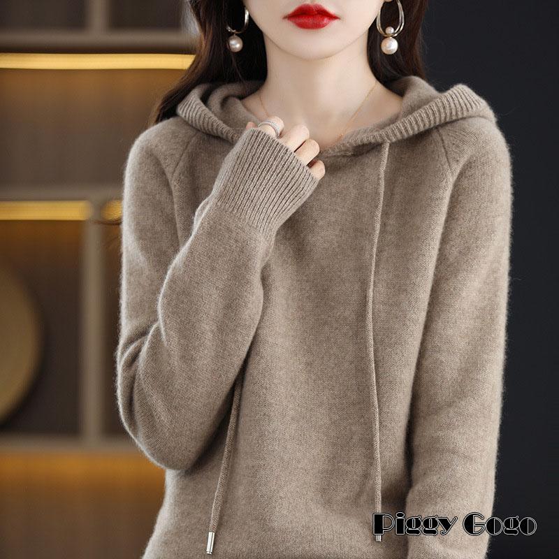 ニット レディース セーター パーカー フード付き 無地 ウール