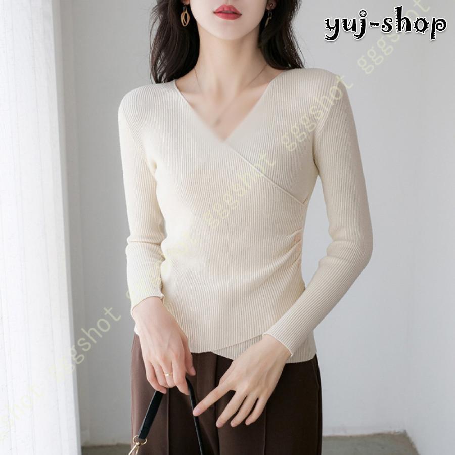 ニット レディース セーター Vネック 長袖 タイト ニットセーター