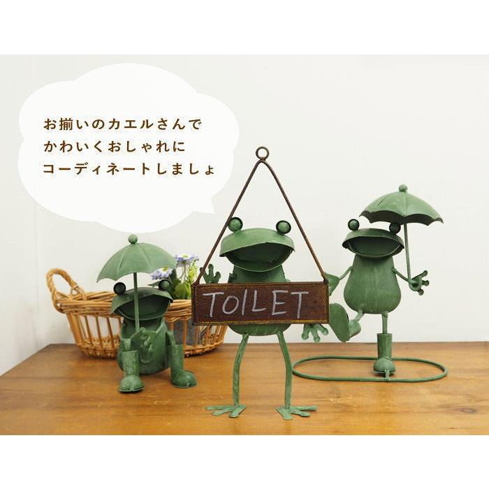 カエル 置物 雑貨 ブリキ 蛙 トイレプレート TOILET ガーデン 吊り下げ