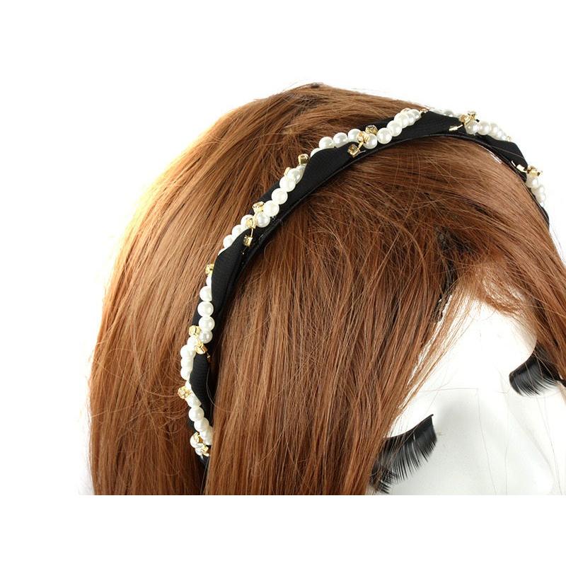 髪飾り 布製 パールビーズ 三つ編み風 カチューシャ ブラック Fa Piいい 通販 Yahoo ショッピング