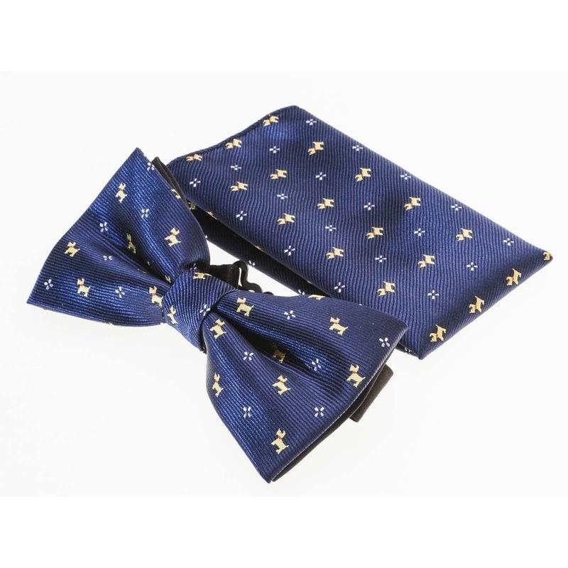 メンズファッション ビジネス 総合福袋 カジュアル お洒落 ネクタイ 蝶ネクタイ ポケットチーフ セット ワンちゃん 青
