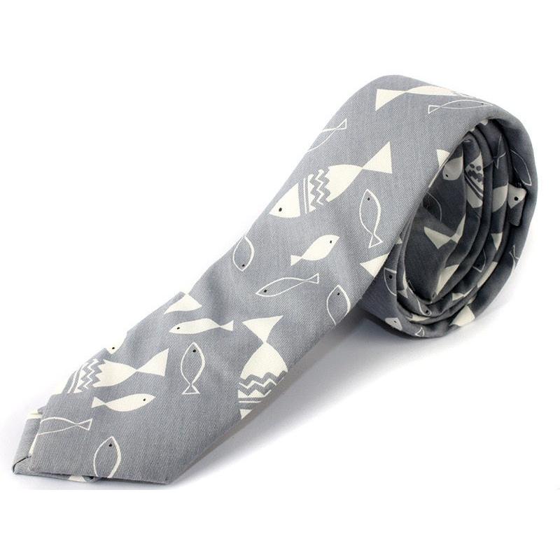 ファッション 織り柄チェック 男女兼用 ファッション小物 カジュアル ビジネス 正装 スーツなど ポップ風柄 ネクタイ さかな グレー Sodag9ehdj Minirunukevents Com