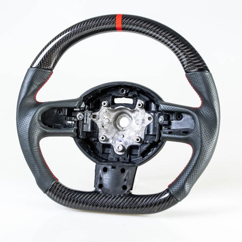 ミニ用 R55 R56 R57 R58 R59 R60 R61用 D型 ステアリング ホイール ハンドル カーボン×本革パンチングレザー×赤い輪デザイン