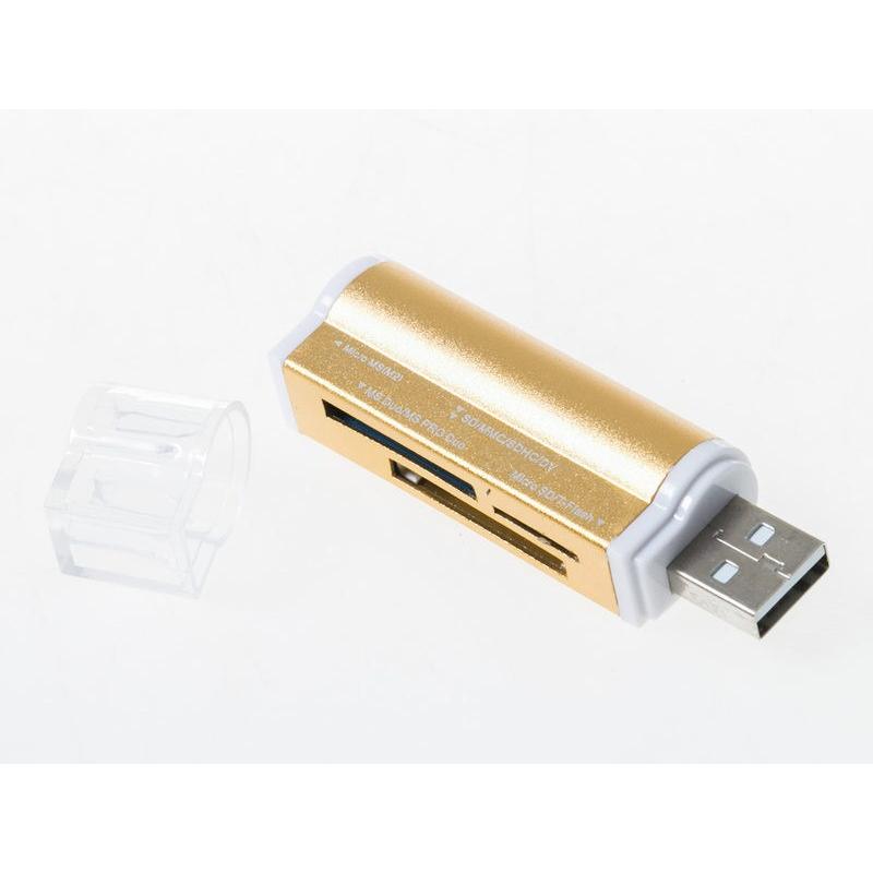 ライダータイプ マルチリーダー SD MINISD TF MS M2対応 カードリーダー USB2.0#ゴールド｜piii｜02