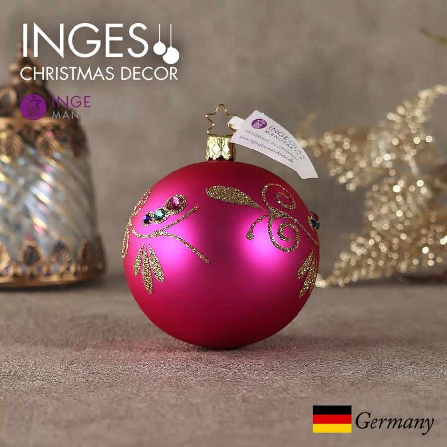 クリスマスオーナメント　グラスボール　手描き　ルリジューズ　ピンク クリスマスツリー 飾り オーナメント ボール 北欧 INGE-GLAS