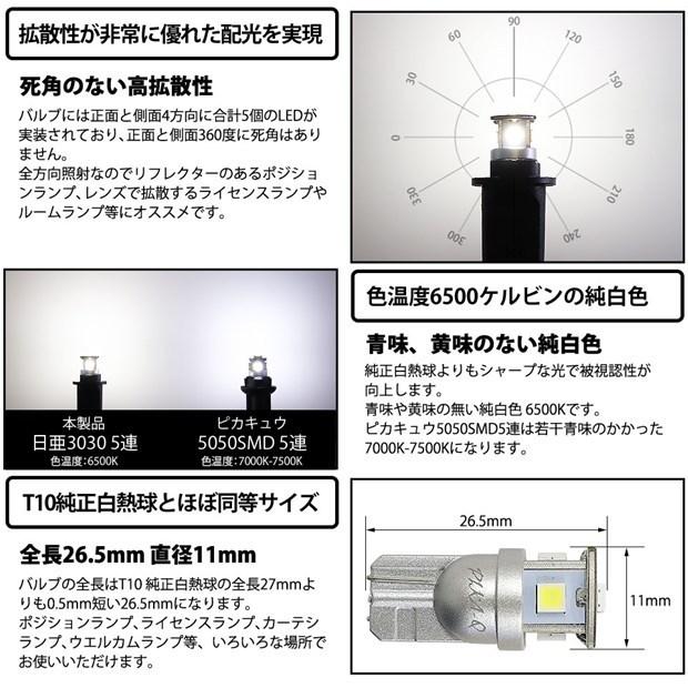 T10 バルブ LED ダイハツ ムーヴカスタム (LA100S/110S 後期) 対応 ポジションランプ 日亜3030 5連 140lm ホワイト 2個 11-H-3｜pika-q｜03