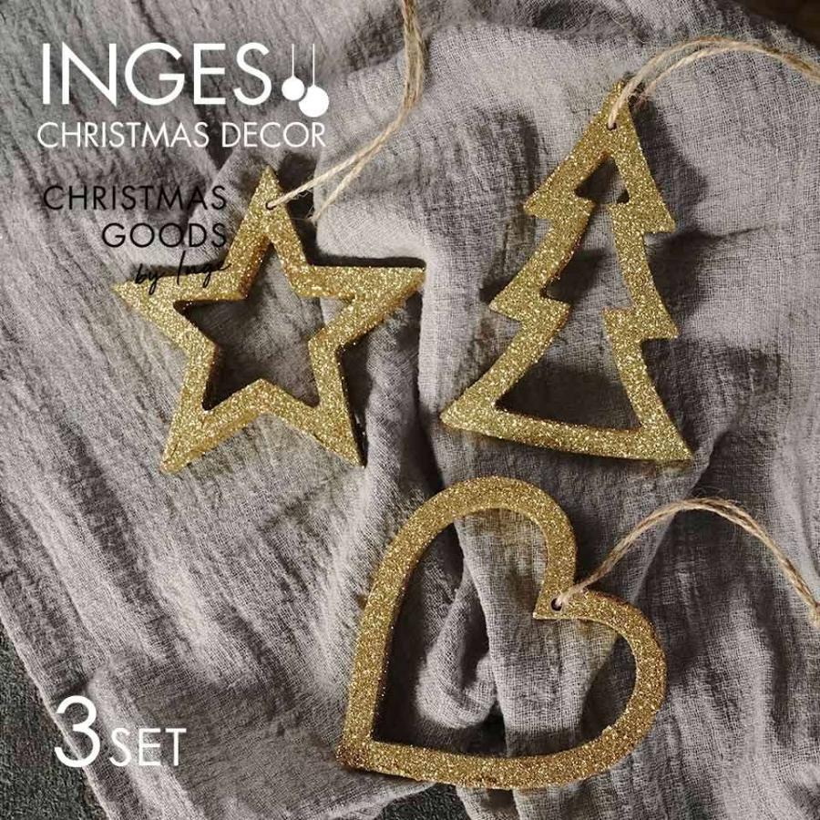 クリスマスツリー オーナメント INGE-GLAS GOODS ゴールド ラメ 木製