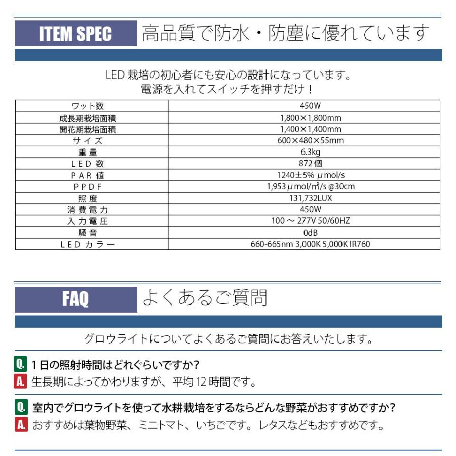 グロウライト ファンレス 薄型 設計 450W 180cm×180cm アングル120度