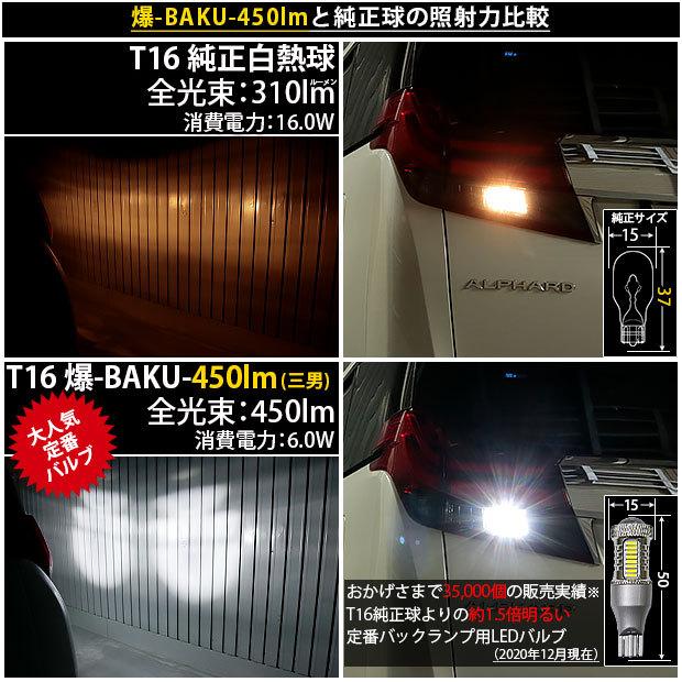 T16 LED バックランプ 爆光 トヨタ アルファード (30系 前期) 対応 爆-BAKU-450lm ホワイト 6600K 2個 後退灯 5-A-2｜pika-q｜06