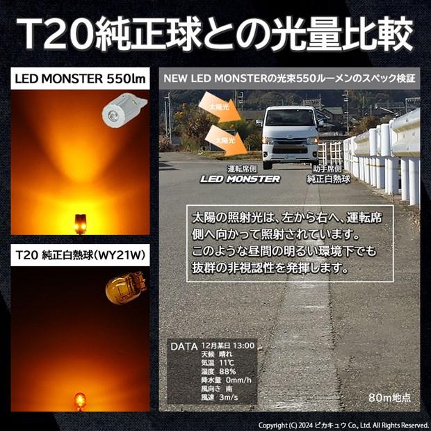 T20S led トヨタ ランドクルーザー プラド (150系 後期) 対応 FR ウインカーランプ LED MONSTER 550lm ウェッジシングル ピンチ部違い アンバー 2個 5-D-7｜pika-q｜09