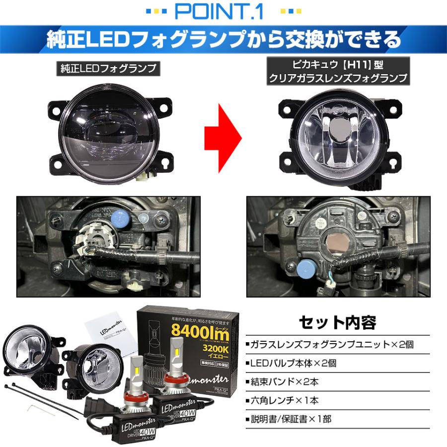 ホンダ WR-V (DG5) 対応 バルブ LED MONSTER L8400 H11 ガラスレンズ フォグユニット フォグランプキット 8400lm イエロー 3200K 44-D-6_2
