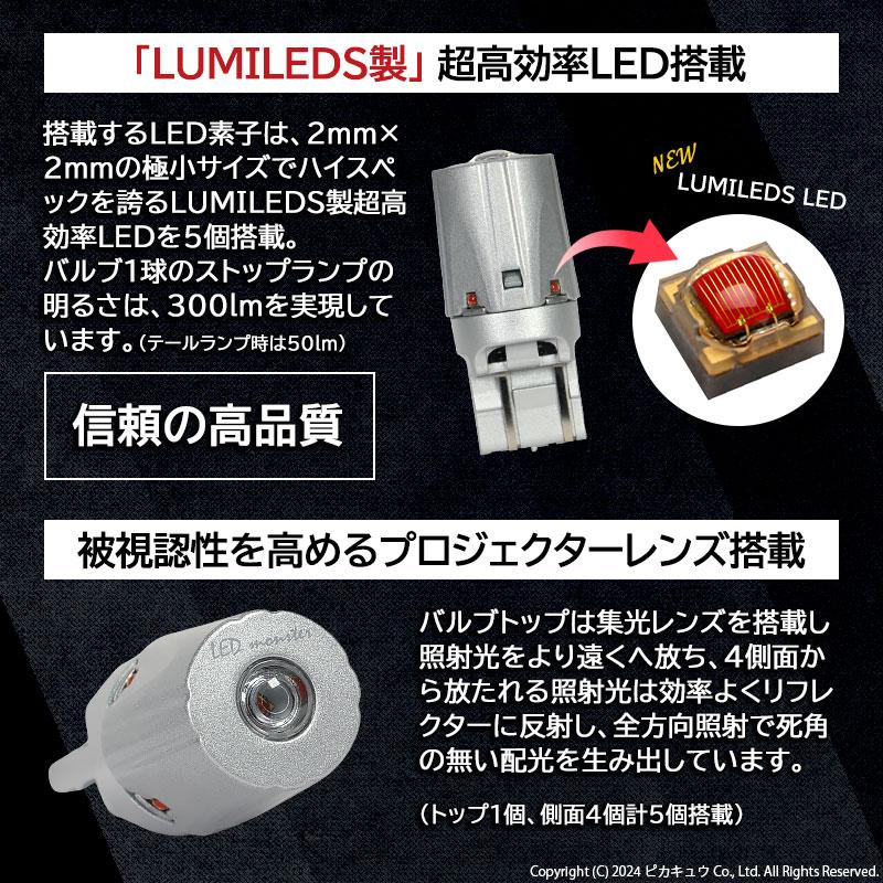 T20 ダブル led スズキ ジムニー (JB64W) 対応 テール＆ストップランプ LED MONSTER 300lm/50lm ダブル球 尾灯 制動灯 レッド 赤 2個入 6-C-1｜pika-q｜06