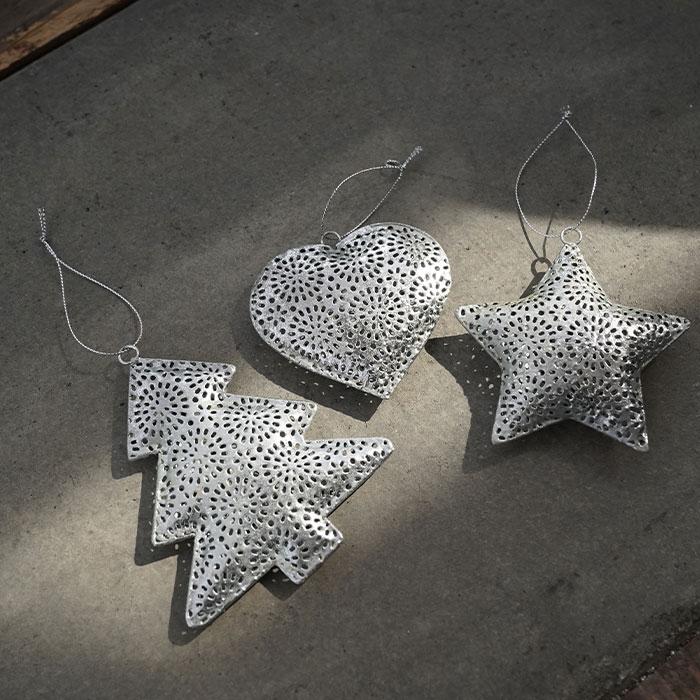 クリスマスツリー オーナメント 飾り シルバーメタルオーナメント