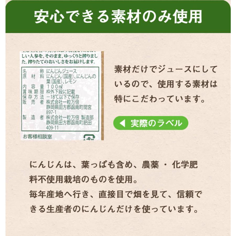 人参ジュース 無添加 無農薬人参 葉っぱ付き丸ごと にんじんジュース 4箱 100ml×120P 冷凍 ストレート 野菜ジュース_15
