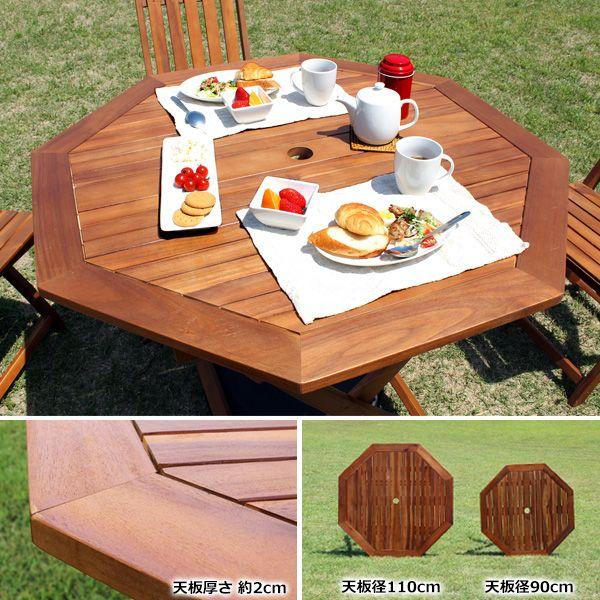 ガーデンテーブル 木製テーブル 110cm 折りたたみ おしゃれ パラソル対応 新生活｜pikaichi-kagu｜02