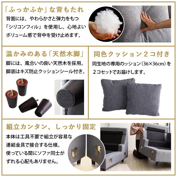 3人掛け カウチソファ レイアウト自在 ポケットコイル入り 選べる8色