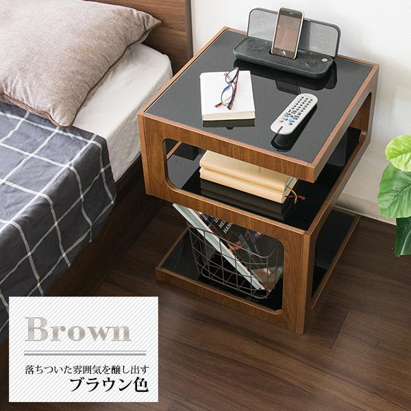 サイドテーブル 3段 棚 ガラス天板 ソファーテーブル 収納 オープン