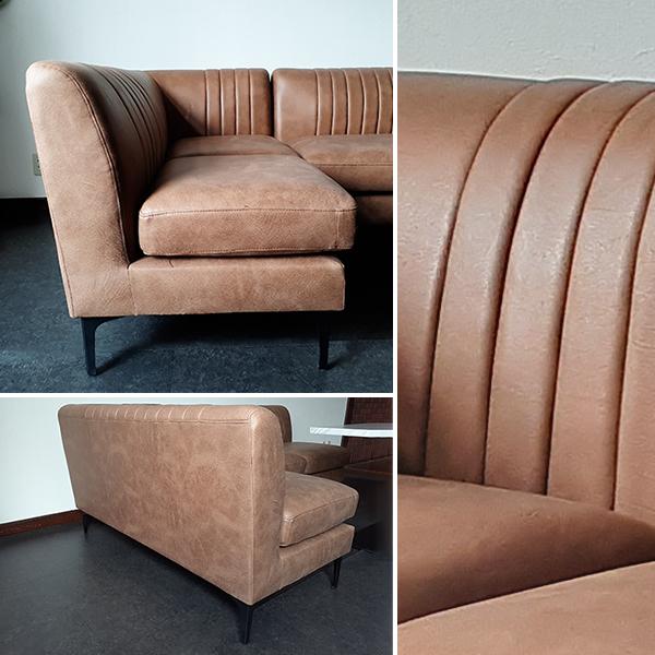 ダイニングテーブル3点セット グレイ色 ブラウン色 レザー 大理石柄 2P