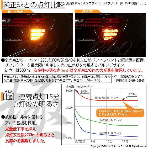 ホンダ ヴェゼル (RU3/RU4 後期) 対応 LED Rウインカーランプ T20S 極-KIWAMI- 270lm アンバー 1700K 2個  6-A-3｜pikaqac2｜02