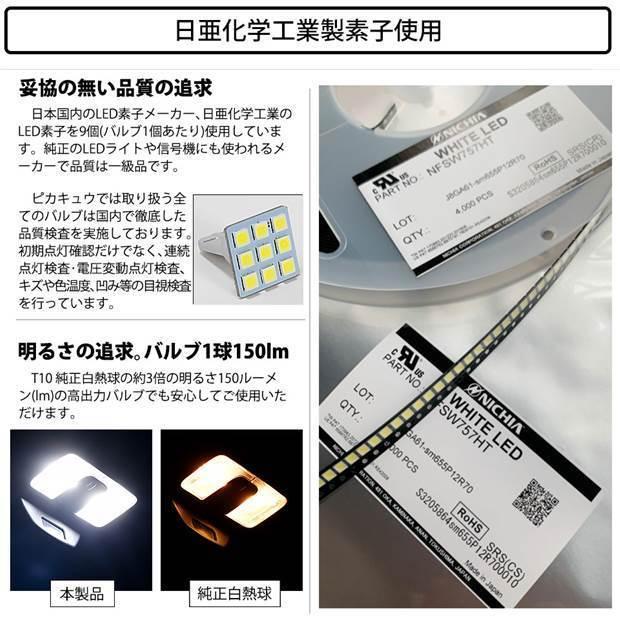 トヨタ プリウスα (40系 後期) 対応 LED フロントインテリアランプ T10 日亜3030 9連 T字型 150lm ホワイト 2個  11-H-20｜pikaqac｜02