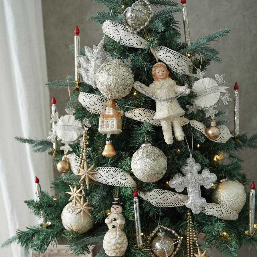 クリスマスツリー オーナメント 飾り レース コットンリボン 無地