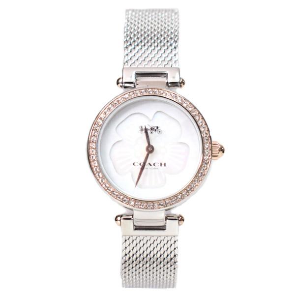 コーチ 時計 COACH ステンレススチール パーク 花柄 ラインストーン メッシュ ストラップ レディース ウォッチ 腕時計 ホワイトシェル シルバー 14503510