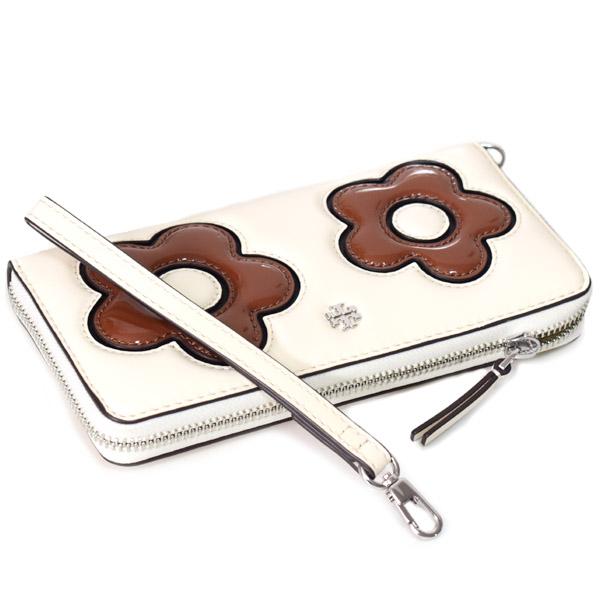 トリーバーチ 長財布 TORY BURCH レザー エマーソン お花 アップリケ ロゴ リストレット ジップ コンチネンタル 長財布 ライトクリーム 157609 TORY BURCH（トリーバーチ） 長財布 レザー エマーソン お花