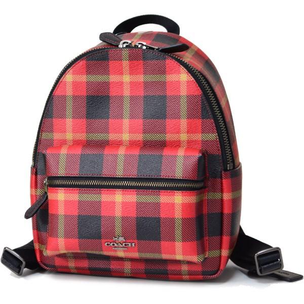 COACH バックパック レッド ブラック チェック コーチ バッグ COACH チェック ミニ バックパック リュックサック