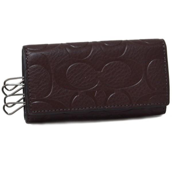 新製品情報も満載 シグネチャー エンボスド Coach 小物 メンズ Coach メンズ小物 コーチ ブラウン系カラーはお洒落メンズにピッタリ レザー マホガニー キーケース 4連 財布 帽子 ファッション小物