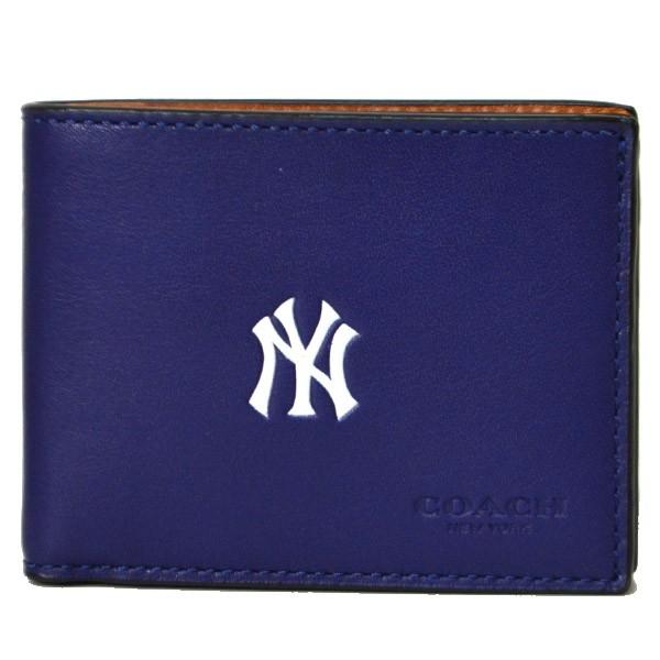 コーチ メンズ小物 COACH メンズ ニューヨーク・ヤンキース コラボ レザー スリム メンズ 二つ折り財布 ネイビーマルチ 75435 :