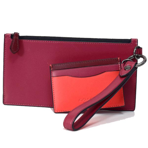 コーチ マルチポーチ COACH カーフレザー SLG トリオ カラーブロック リストレット カードケース付き フォン ポーチ ソフトレッド×ホットレッドマルチ 79797