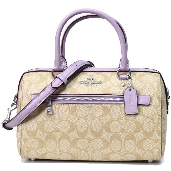 コーチ バッグ COACH コーティングキャンバス スムースレザー シグネチャー サッチェル 2WAY ボストン ショルダー ライトカーキ×