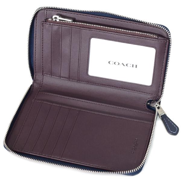 コーチ 財布 COACH コーティングキャンバス レザー シグネチャー ミディアム ジップ アラウンド ウォレット デニム×ミッドナイト ...
