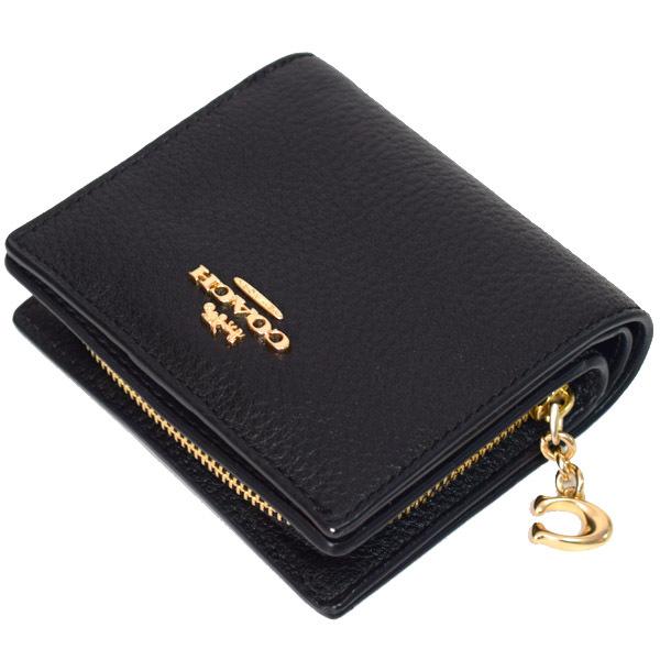 コーチ COACH 二つ折財布 ペブルドレザー チャーム c2862 IMBLK COACH（コーチ） 財布 ぺブルレザー ロゴチャーム スナップ ウォレット