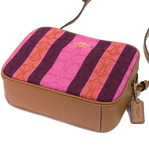 コーチ バッグ COACH ジャガード スムースレザー シグネチャー ストライプ ミニ カメラバッグ クロスボディ 斜め掛け ショルダーバッグ ピンク×バーガンディーマルチ C4222 COACH（コーチ） バッグ ジャガード スムースレザー シグネチャー