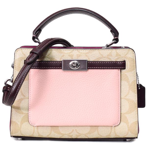 コーチ バッグ COACH コーティングキャンバス レザー シグネチャー ミニ レーン ハンドル クロスボディ 斜め掛け 2WAY ショルダー ハンドバッグ ライトカーキ×ピンクマルチ C8318 COACH（コーチ） バッグ コーティングキャンバス レザー シグネチャー