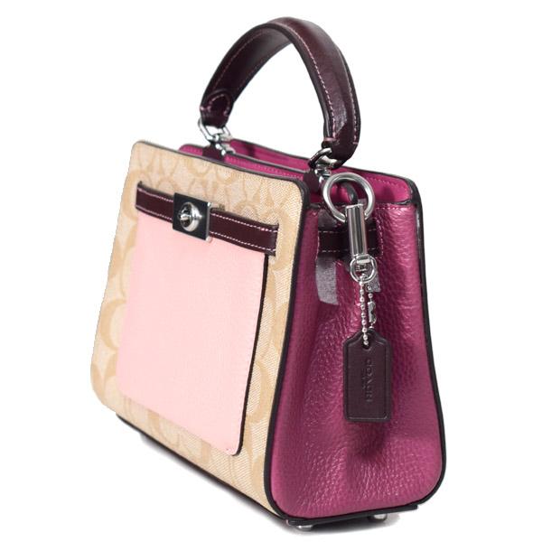 コーチ バッグ COACH コーティングキャンバス レザー シグネチャー ミニ レーン ハンドル クロスボディ 斜め掛け 2WAY ショルダー ハンドバッグ ライトカーキ×ピンクマルチ C8318 COACH（コーチ） バッグ コーティングキャンバス レザー シグネチャー
