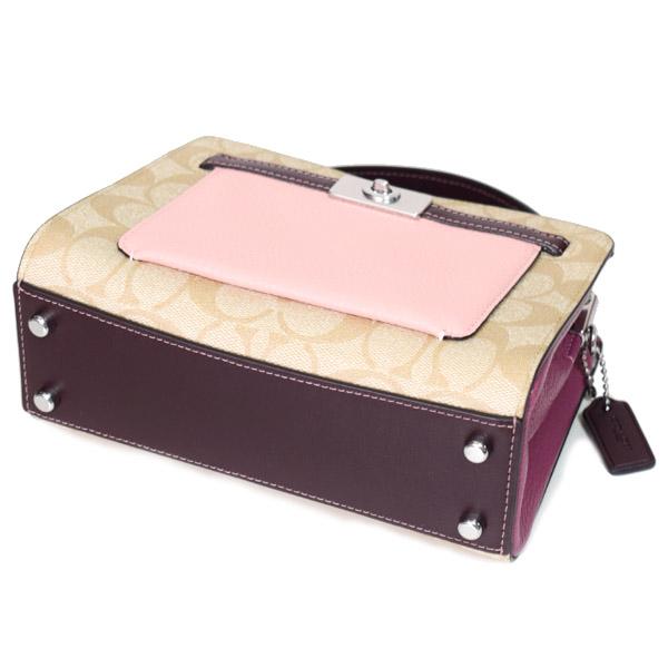 コーチ バッグ COACH コーティングキャンバス レザー シグネチャー ミニ レーン ハンドル クロスボディ 斜め掛け 2WAY ショルダー ハンドバッグ ライトカーキ×ピンクマルチ C8318 COACH（コーチ） バッグ コーティングキャンバス レザー シグネチャー