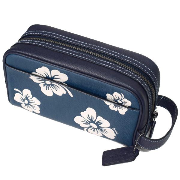 希少美品 COACH フラワープリント ボディバッグ　ネイビー レザー 花柄 COACH（コーチ） バッグ メンズ レザー アロハ 花柄 フローラル