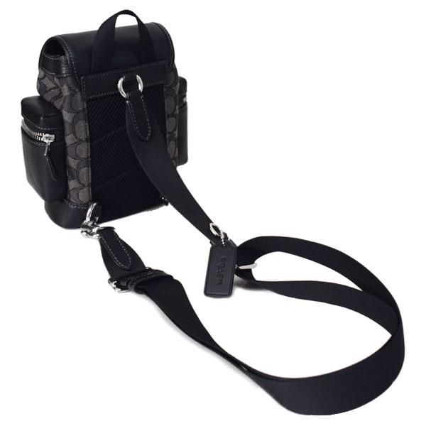 コーチ バッグ COACH ジャガード レザー シグネチャー スリング スプリント ロゴ フラップ バックパック ワンショルダー リュックサック ボディバッグ チャコール×ブラック CBF64 COACH（コーチ） バッグ ジャガード レザー シグネチャー スリング