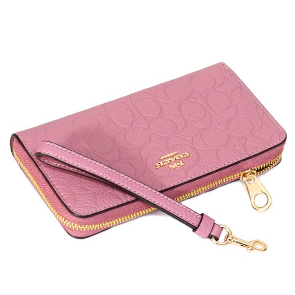 COACH 長財布 ピオニー COACH（コーチ） 長財布 ぺブルレザー シグネチャー 型押し リスト