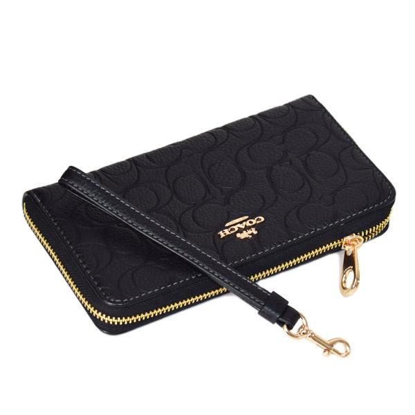 新品　COACH コーチ　ビジュー付き長財布 COACH（コーチ） 長財布 ぺブルレザー シグネチャー 型押し リスト