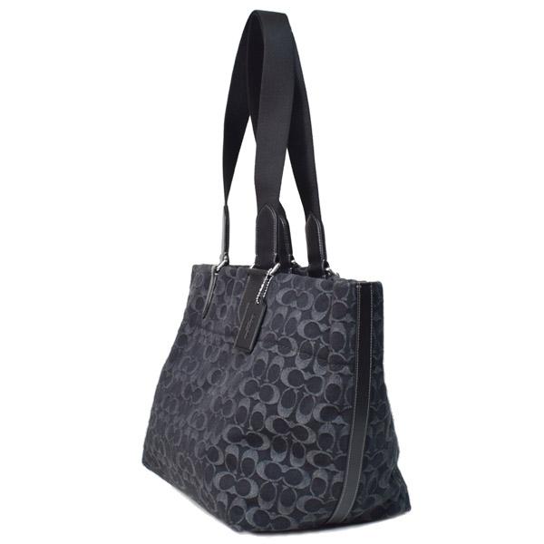 コーチ メンズ バッグ COACH デニム レザー シグネチャー スモール ツアー ダブル ハンドル 2way トートバッグ ハンドバッグ ブラック CDC48の画像